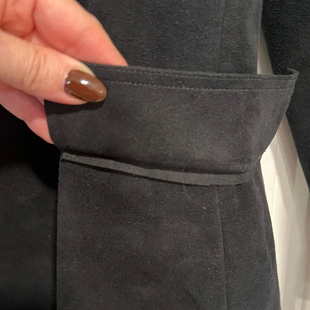 Virginia Holmes Elegant‎ Faux Suede Black Long Coat. Size Medium.